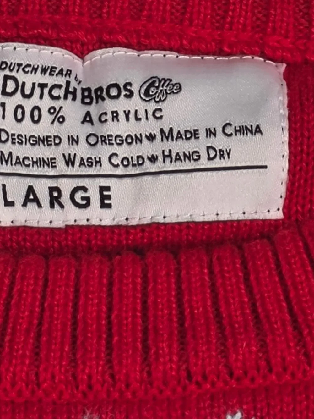 Dutch Bros Coffee Fair Isle Sweater Women's Large Red Blue Acrylic